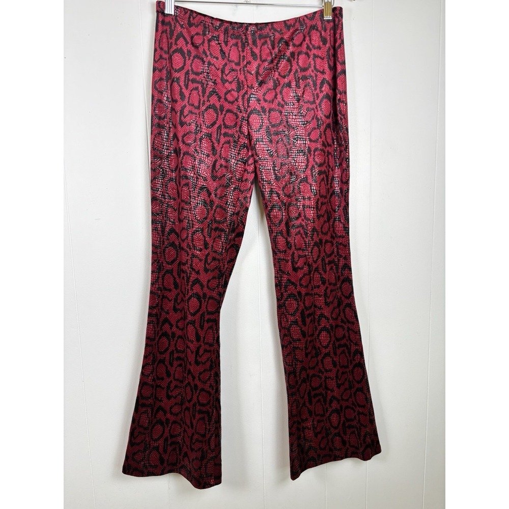 Y2K Express Women's Size Medium Burgundy Red Snake Print Textured Bootcut Pants